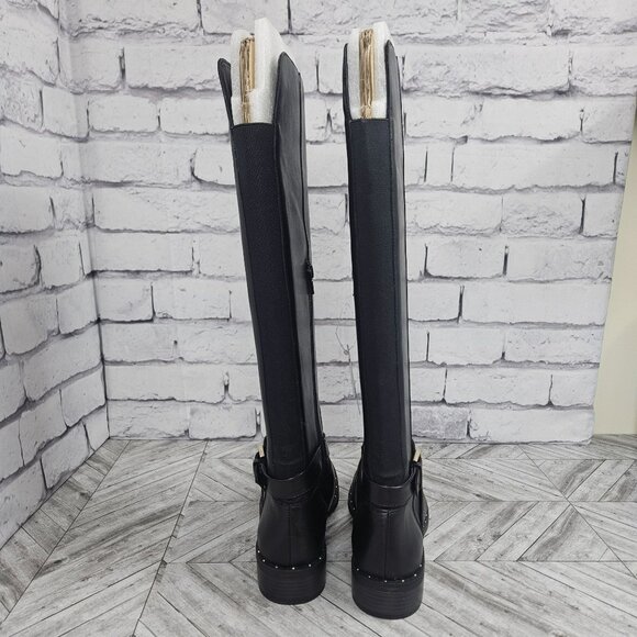 INC Black Leather Riding Boots With Buckle Detail Studded Sole Womens 7M New - Picture 3 of 16